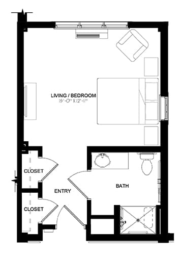 Memory Care Services & Amenities in Franklin, NH | Peabody Place studio floorplan